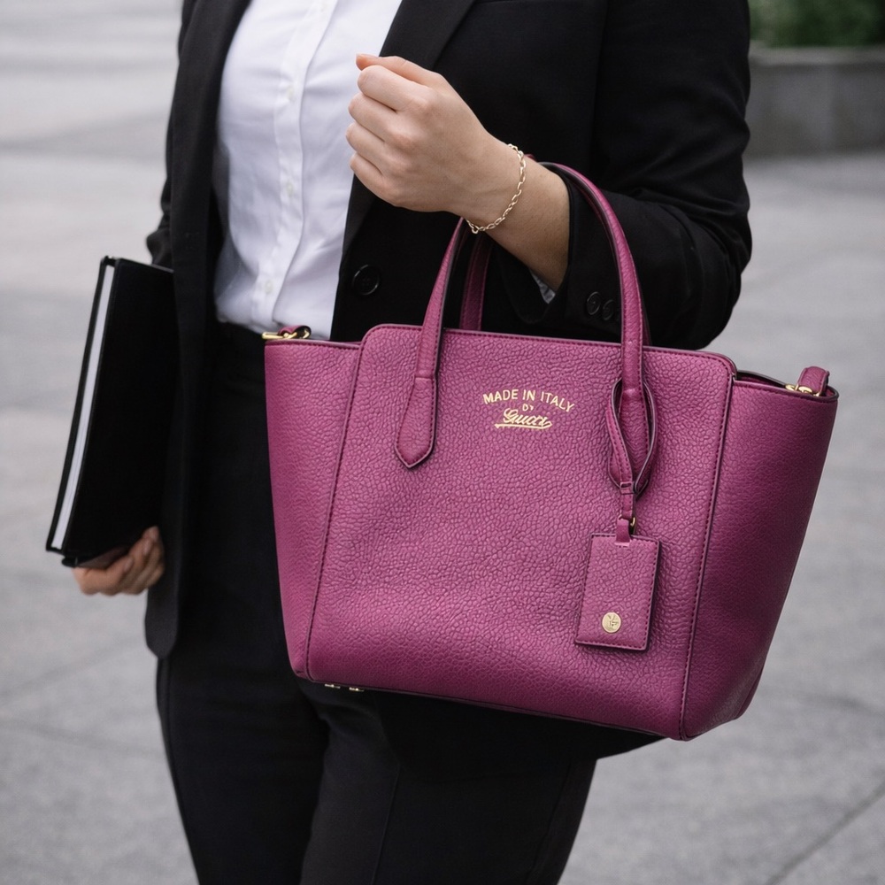 Gucci Dollar Calfskin Purple Leather Satchel - Picture 2 of 12
